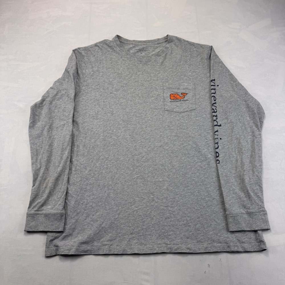 Vineyard Vines Mens XL Gray Basketball Whale Long Sleeve Pocket T Shirt